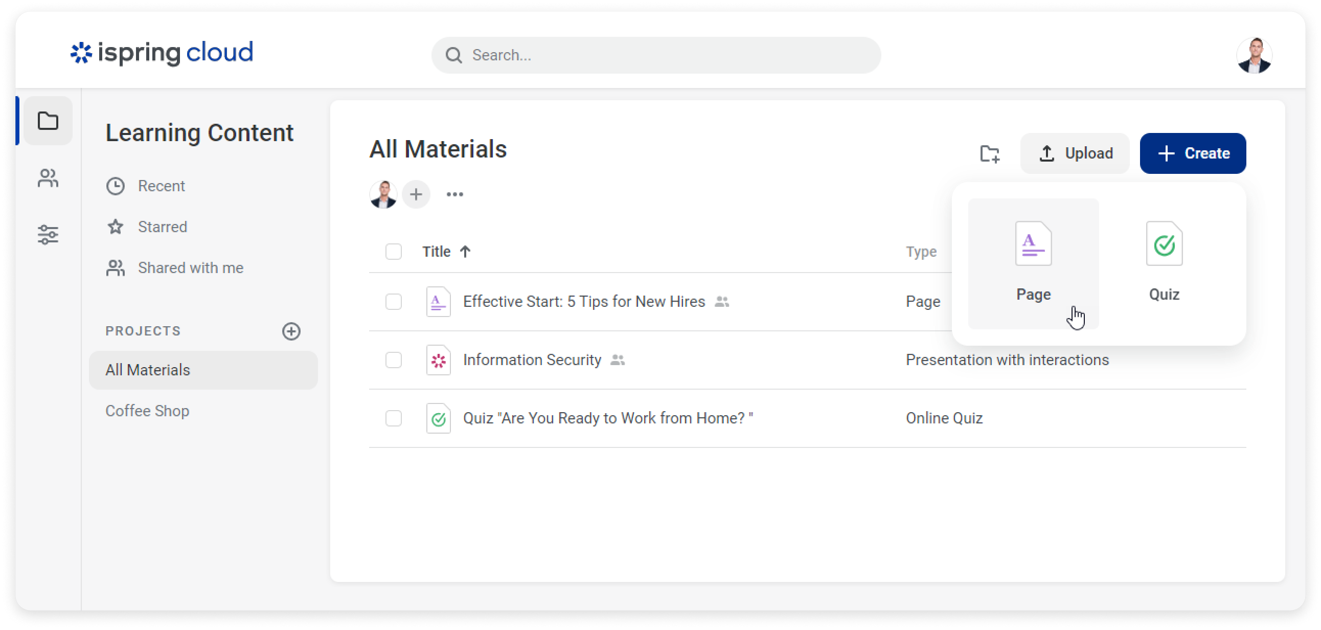 New Page creation in iSpring Cloud