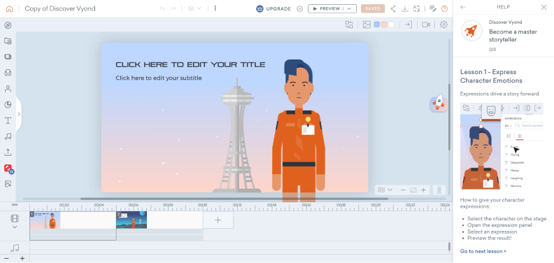 Video presentation tool options of Vyond