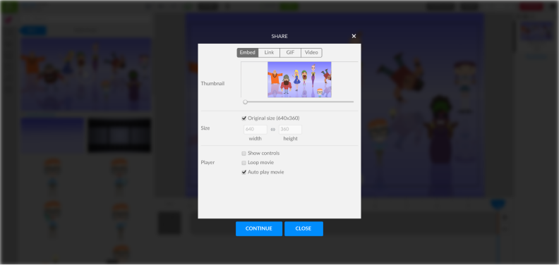 Sharing options in Animatron