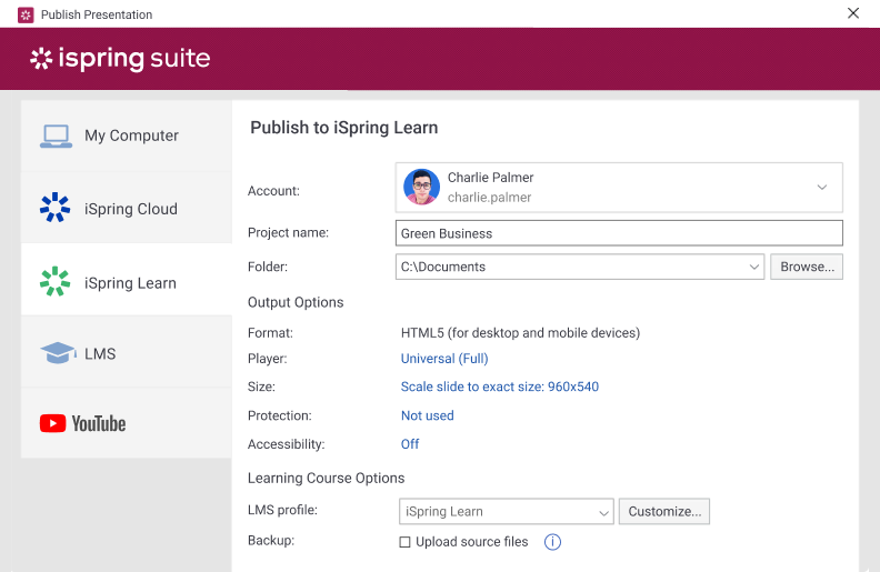 Publishing training content made with iSpring Suite to iSpring Learn