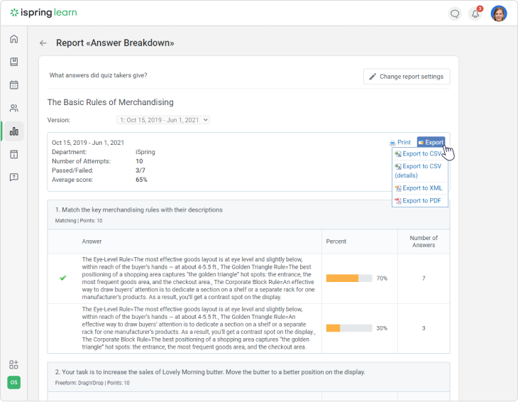 Answer Breakdown in iSpring Learn
