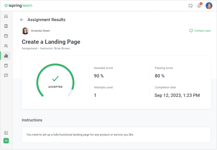 Assignment Results in iSpring Learn