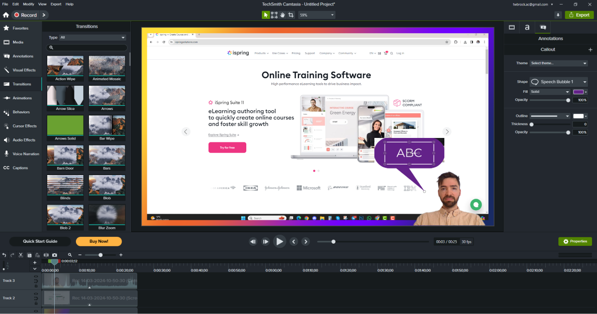 Camtasia screen recording tool