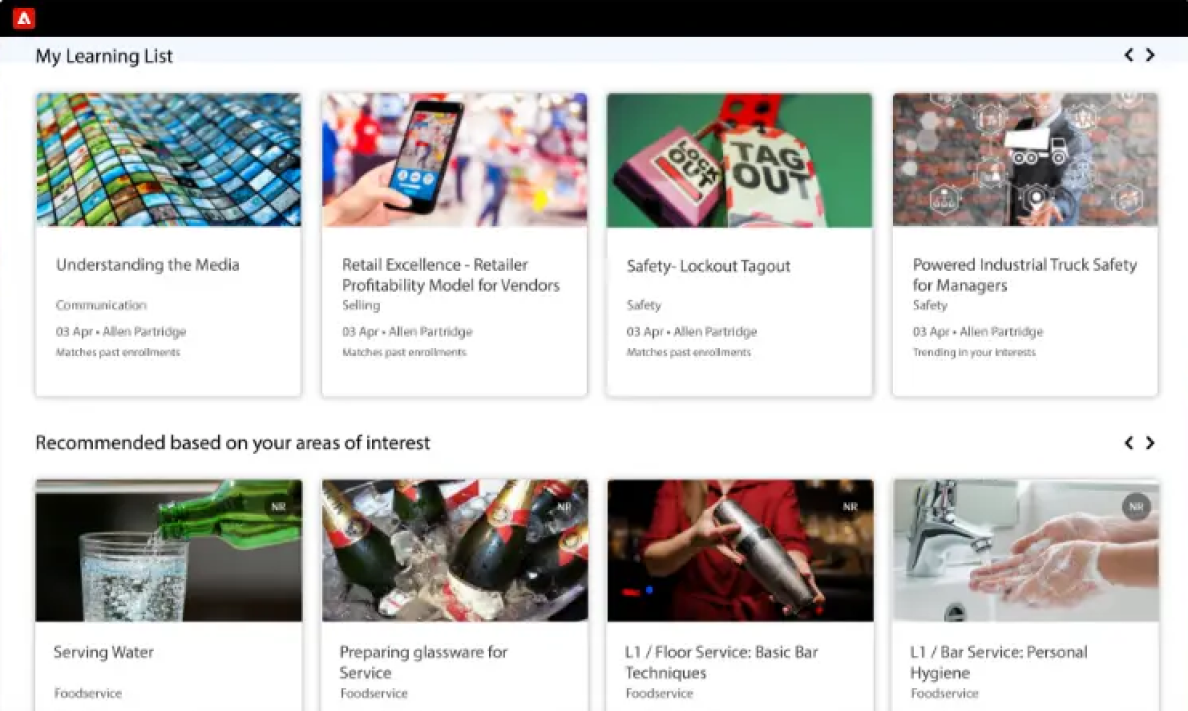 Adobe Learning Manager interface