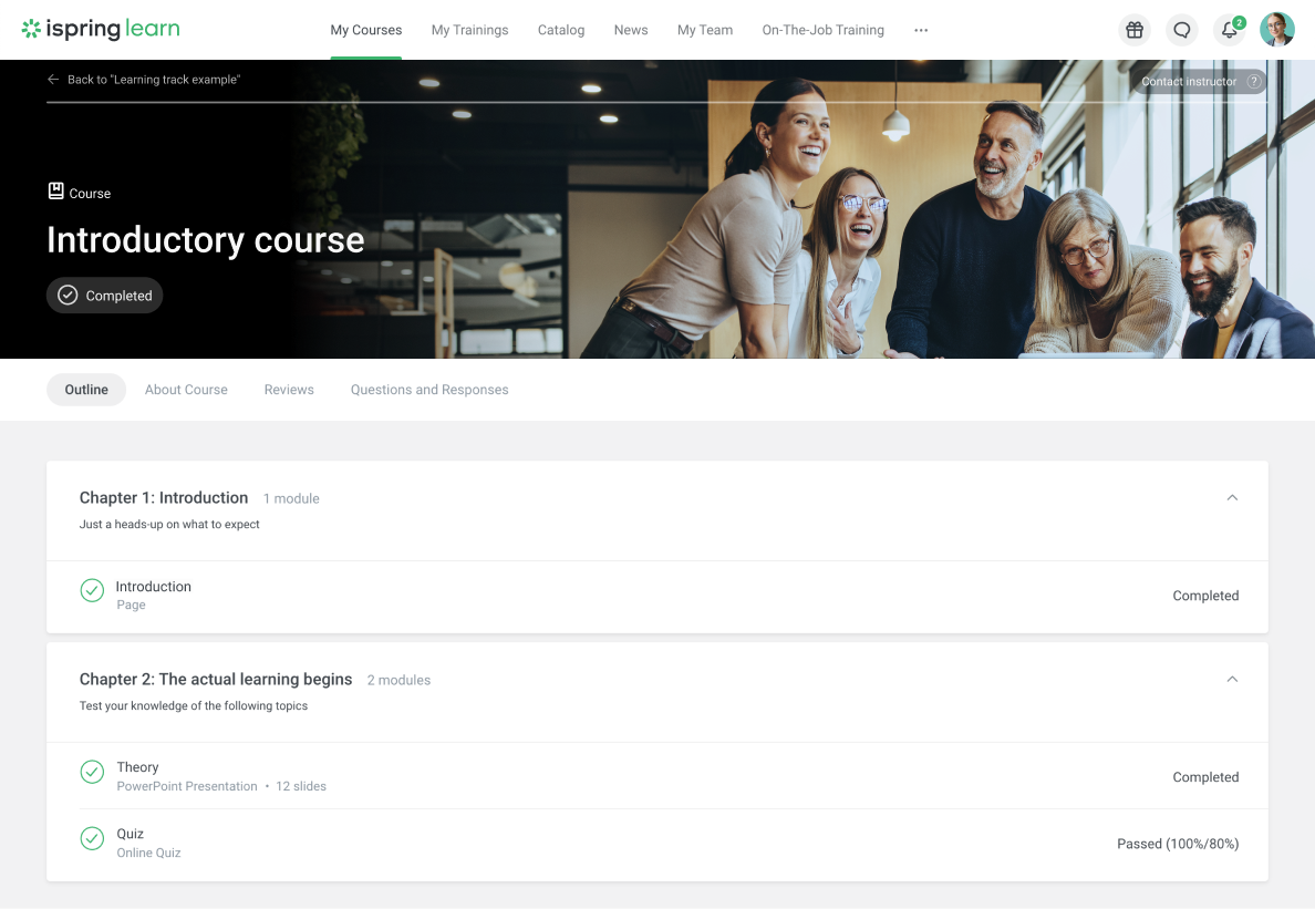 Course outline on iSpring Learn