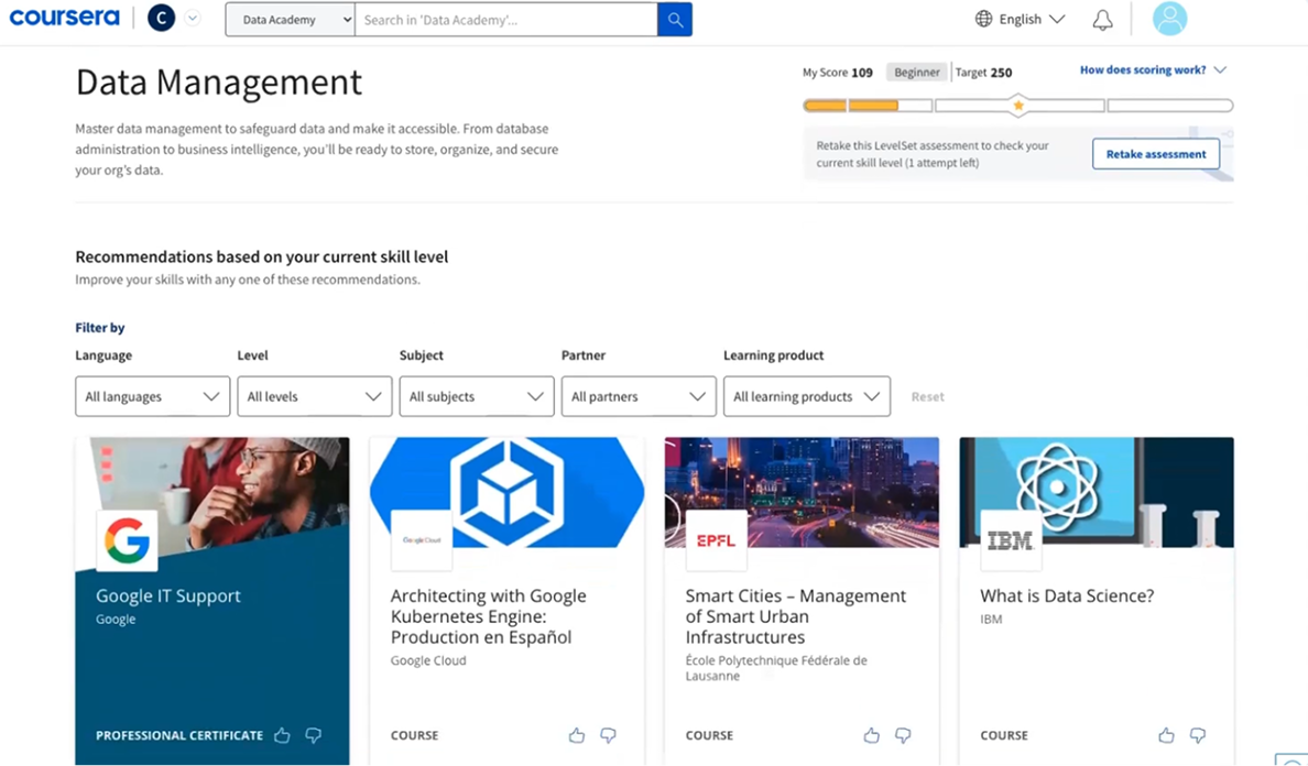 Coursera Business interface