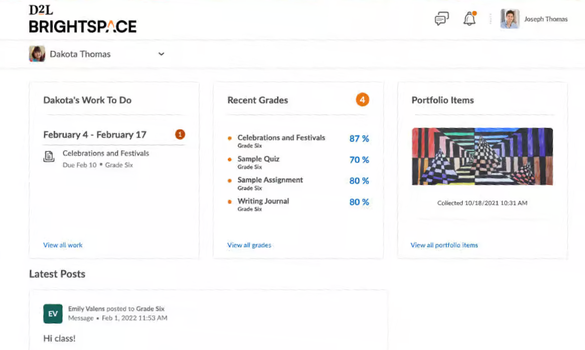 D2L Brightspace interface