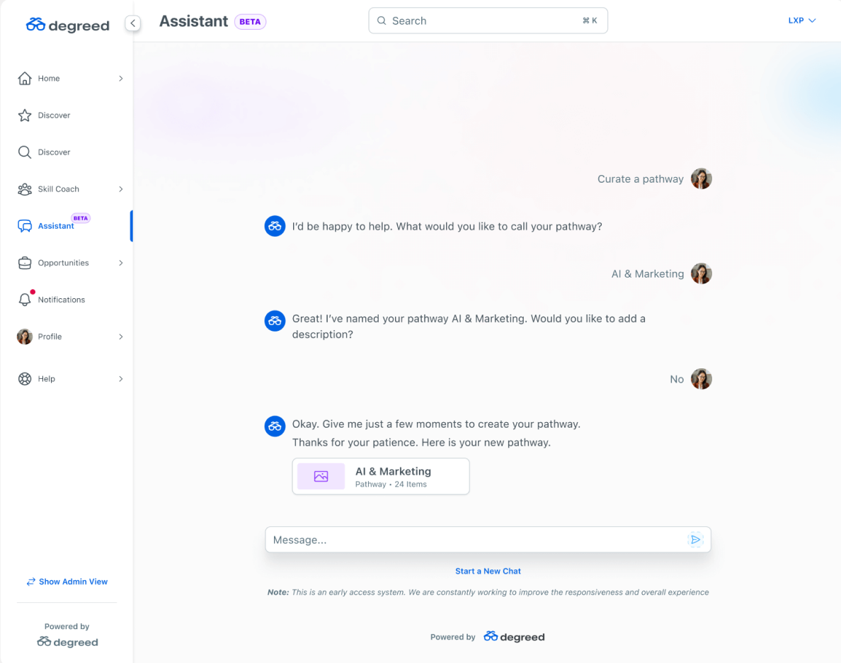 Degreed interface
