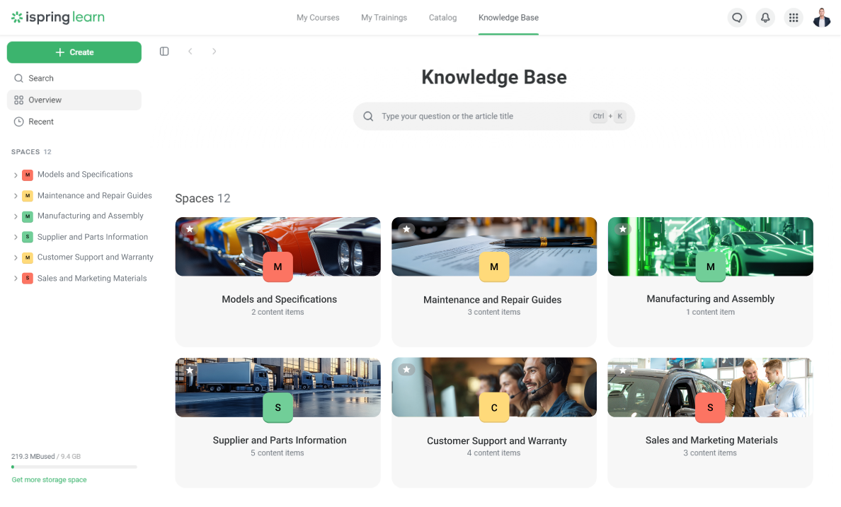 Knowledge base in the iSpring Learn LMS
