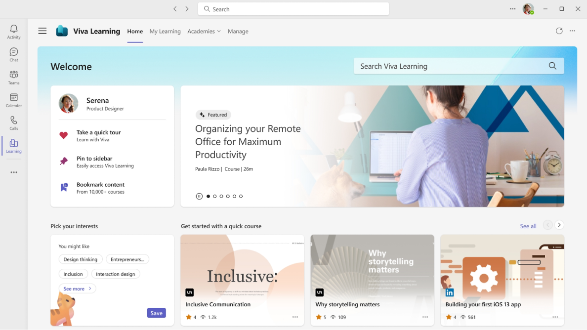 Microsoft Viva Learning interface