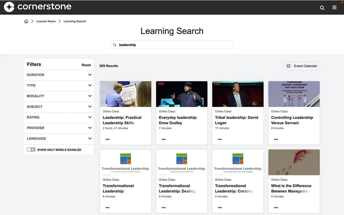 Cornerstone Learning interface
