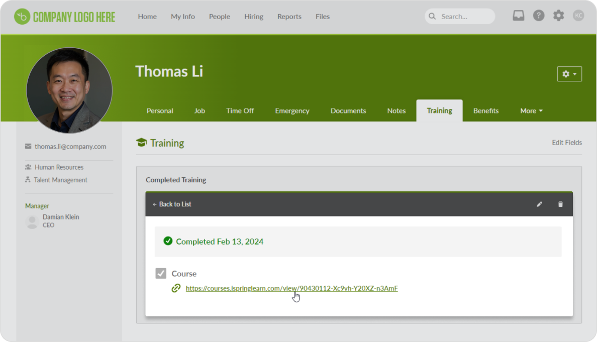 Syncing data between iSpring Learn and HRIS