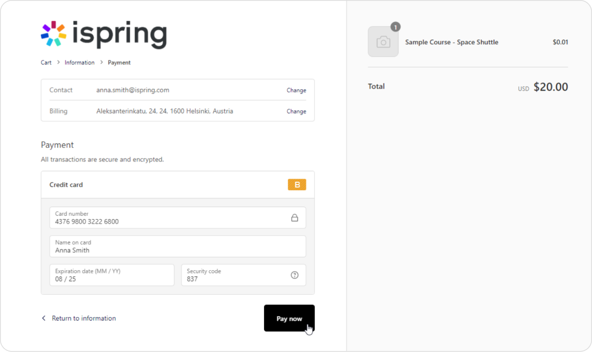 Selling courses via Shopify and iSpring Learn