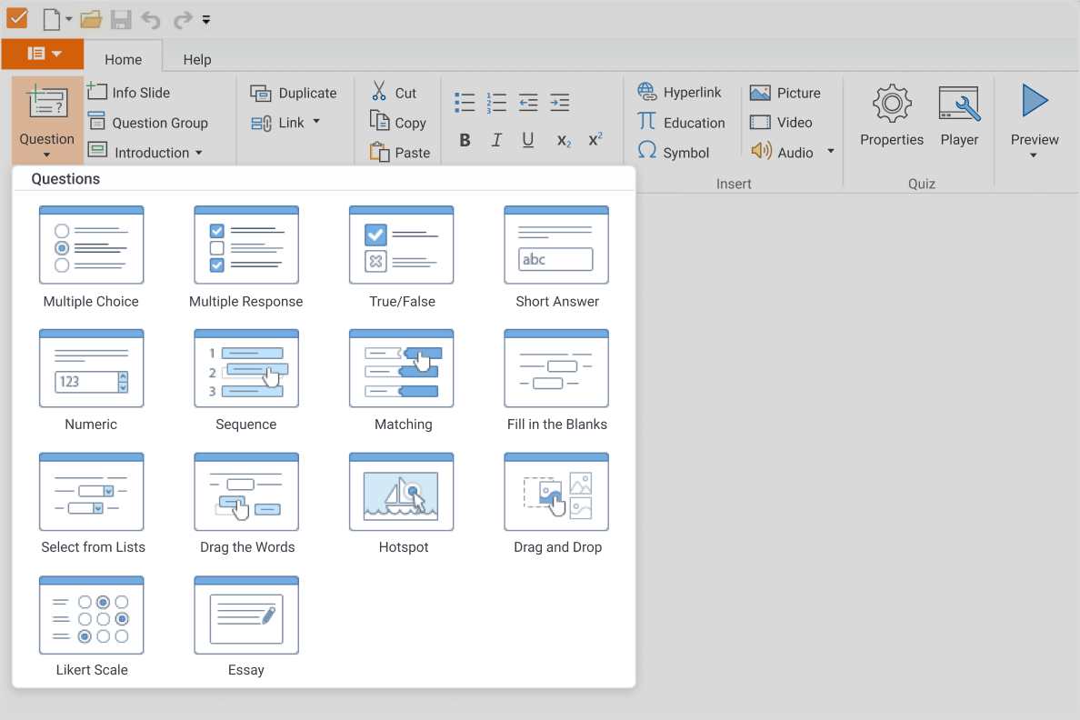 14 question types in iSpring Suite