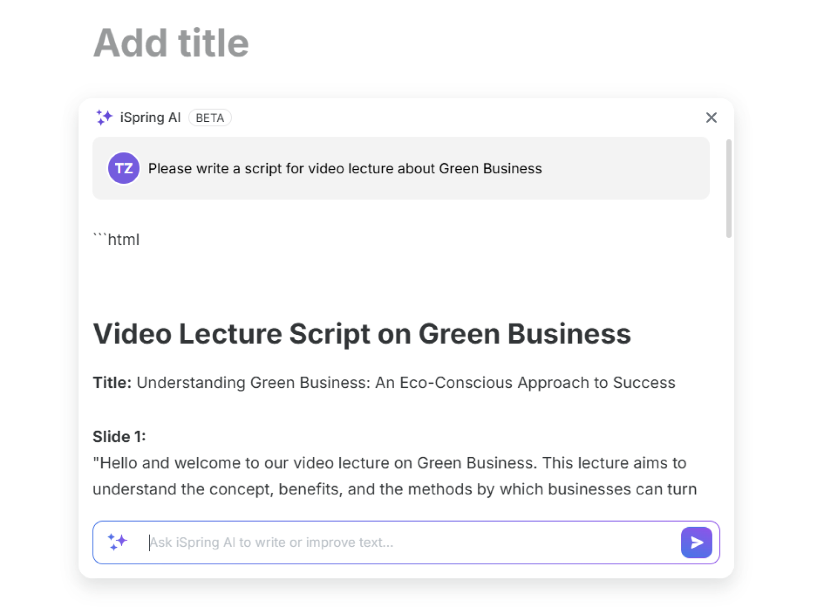 Ask the AI assistant to write a video lecture script