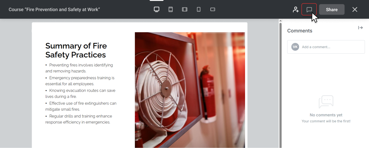 Comment section in iSpring Cloud
