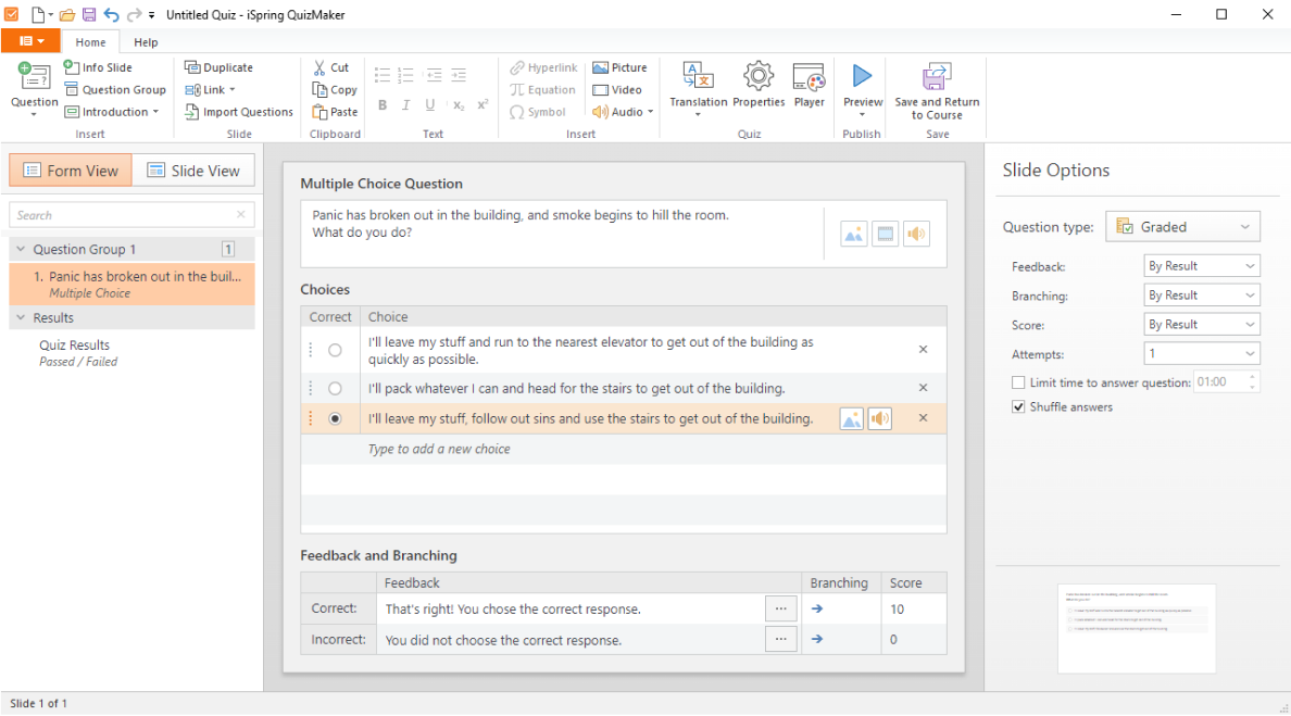 Creating a multiple-choice question in iSpring Suite