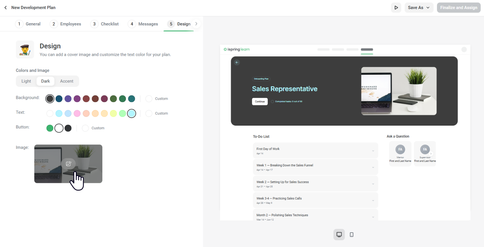 Customizing messages for employees