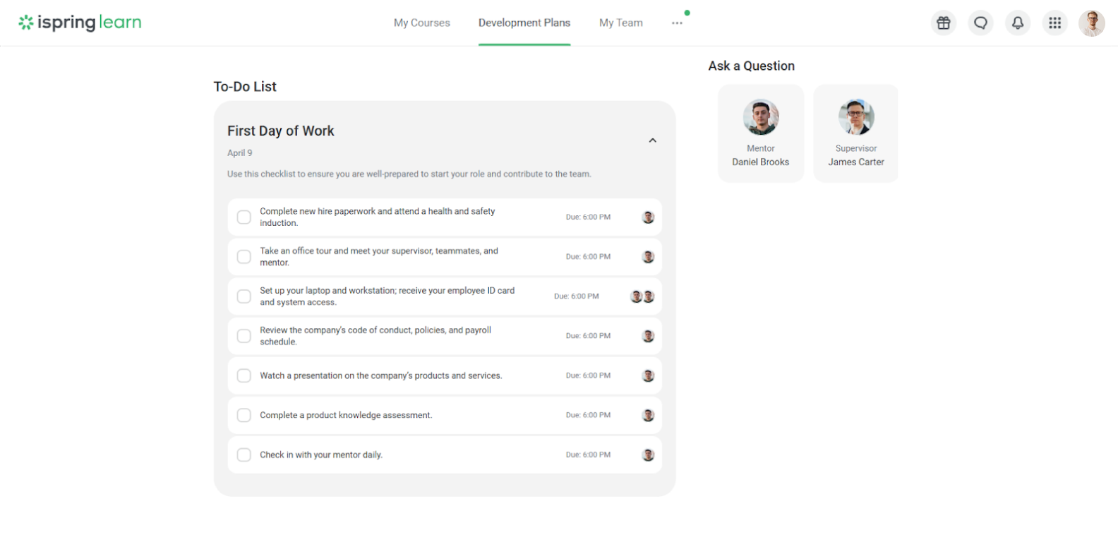 Development Plans Module in iSpring Learn