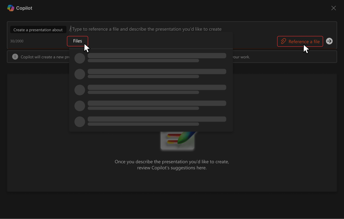 Generating a presentation from a file with Copilot