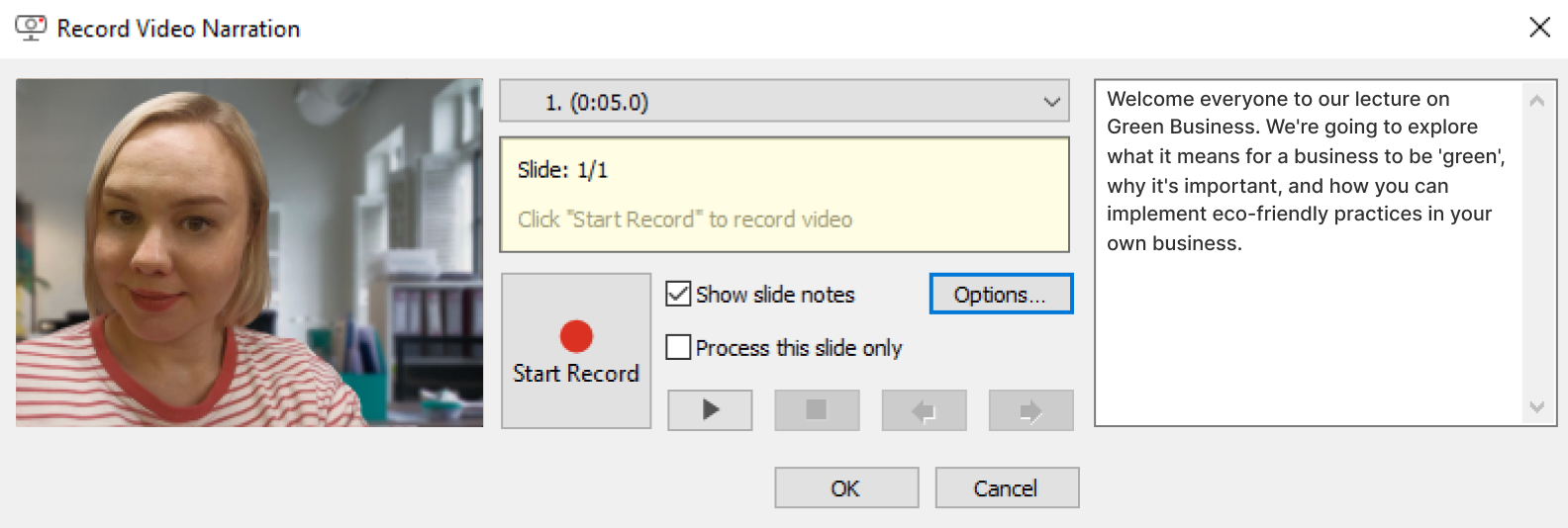 Record video narration for a course