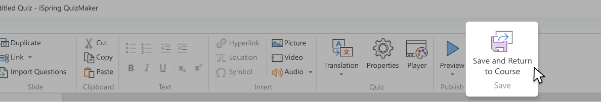 Saving your quiz on the PowerPoint ribbon