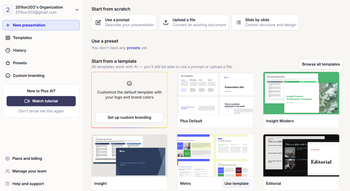 The Plus AI homepage