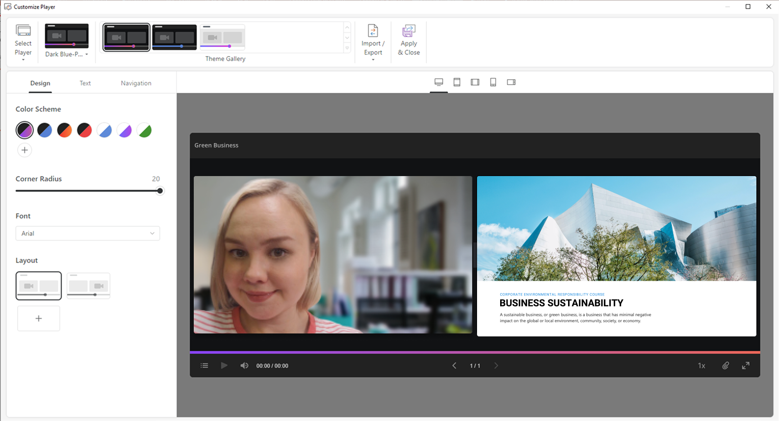 Video lecture player layout