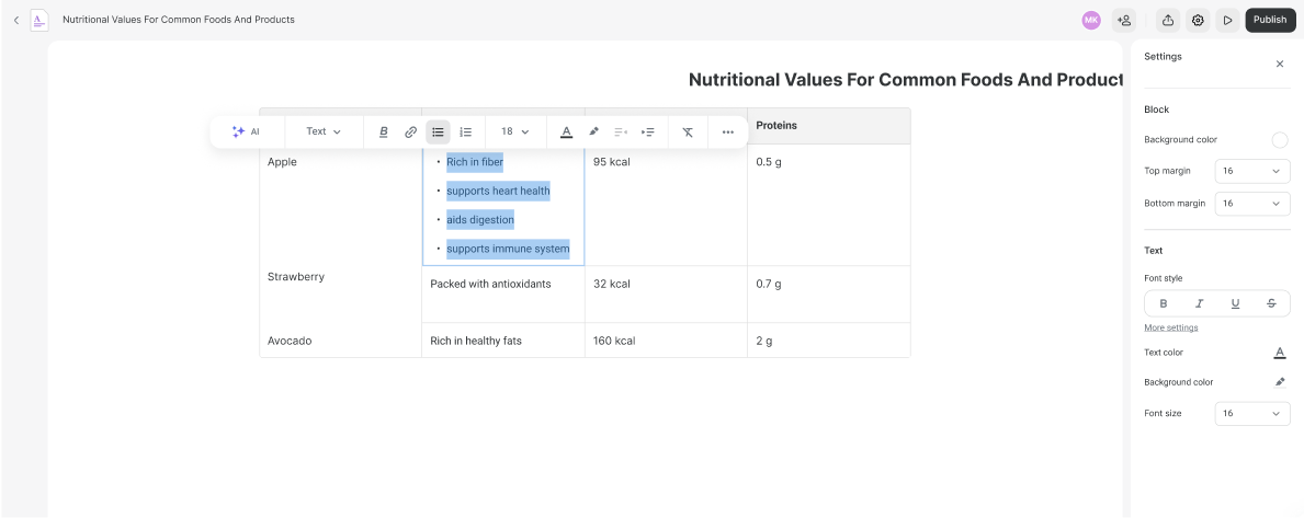 Column resizing in tables