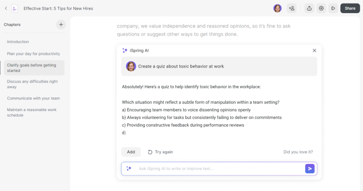 AI authoring in iSpring Suite