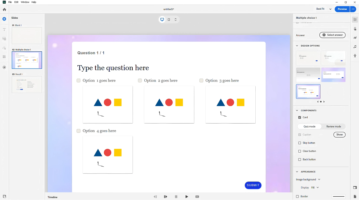 Adobe Captivate interactive element customization panel