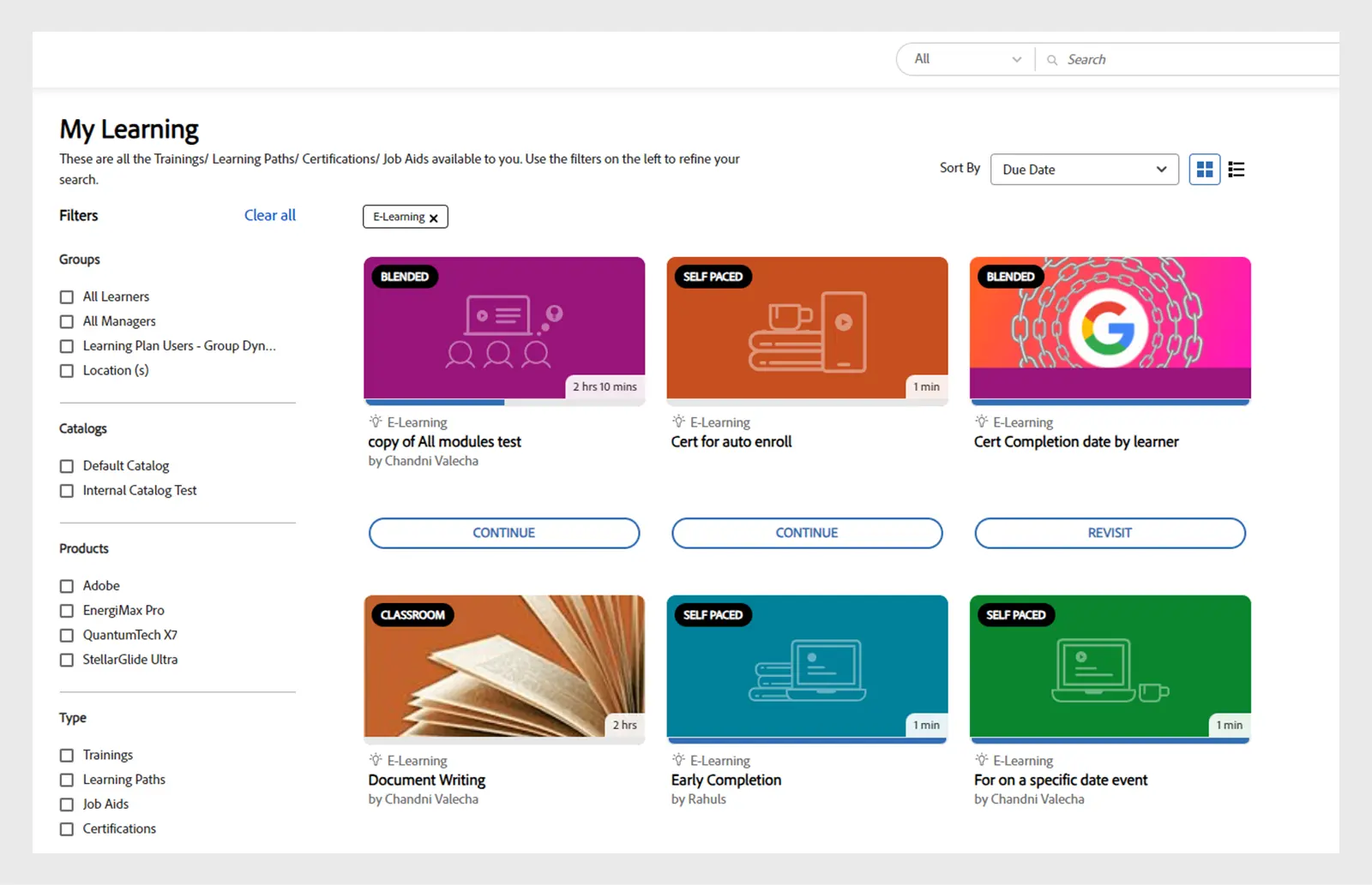 Adobe Learning Manager learning catalog