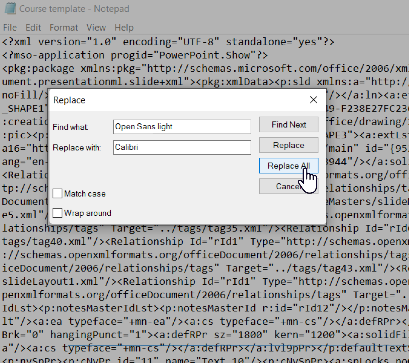 Checking a custom font using Notepad