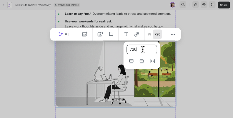 Custom Block Resizing in Courses and Articles