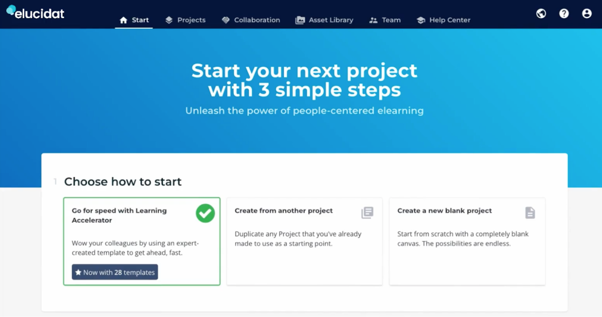 Elucidat starting page