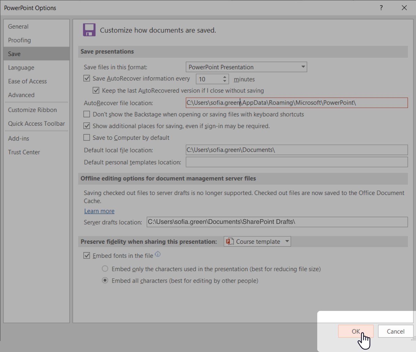 Embedding fonts in PPT using Windows
