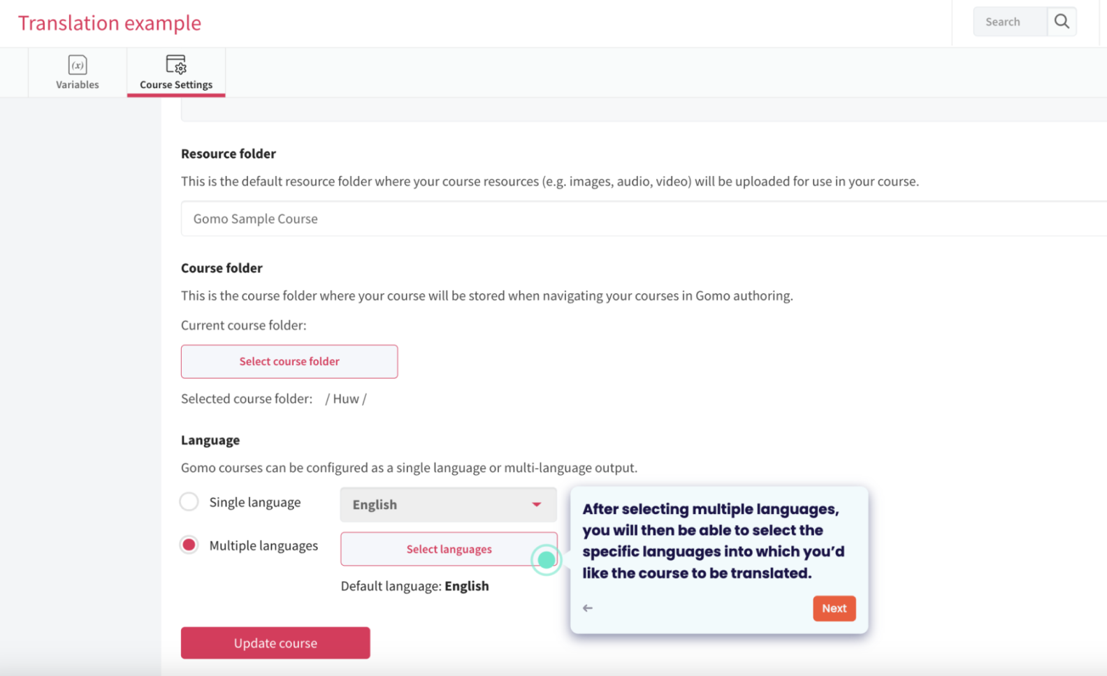 Gomo Learning interface