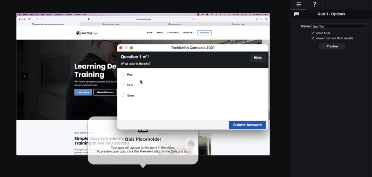 Interactive quiz in Camtasia