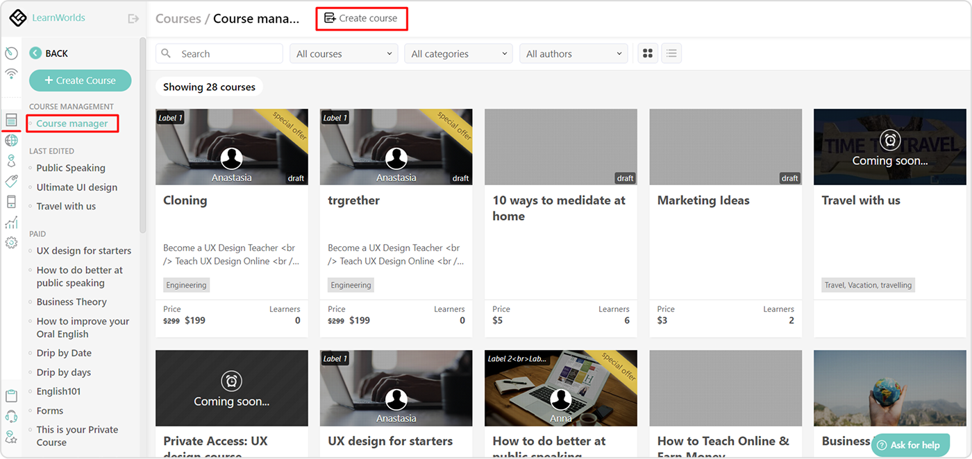 LearnWorlds training video software