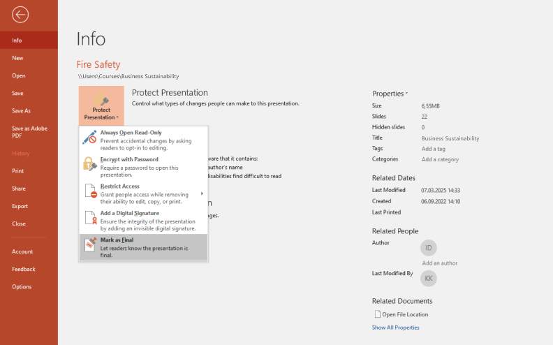Making a presentation read-only in PowerPoint