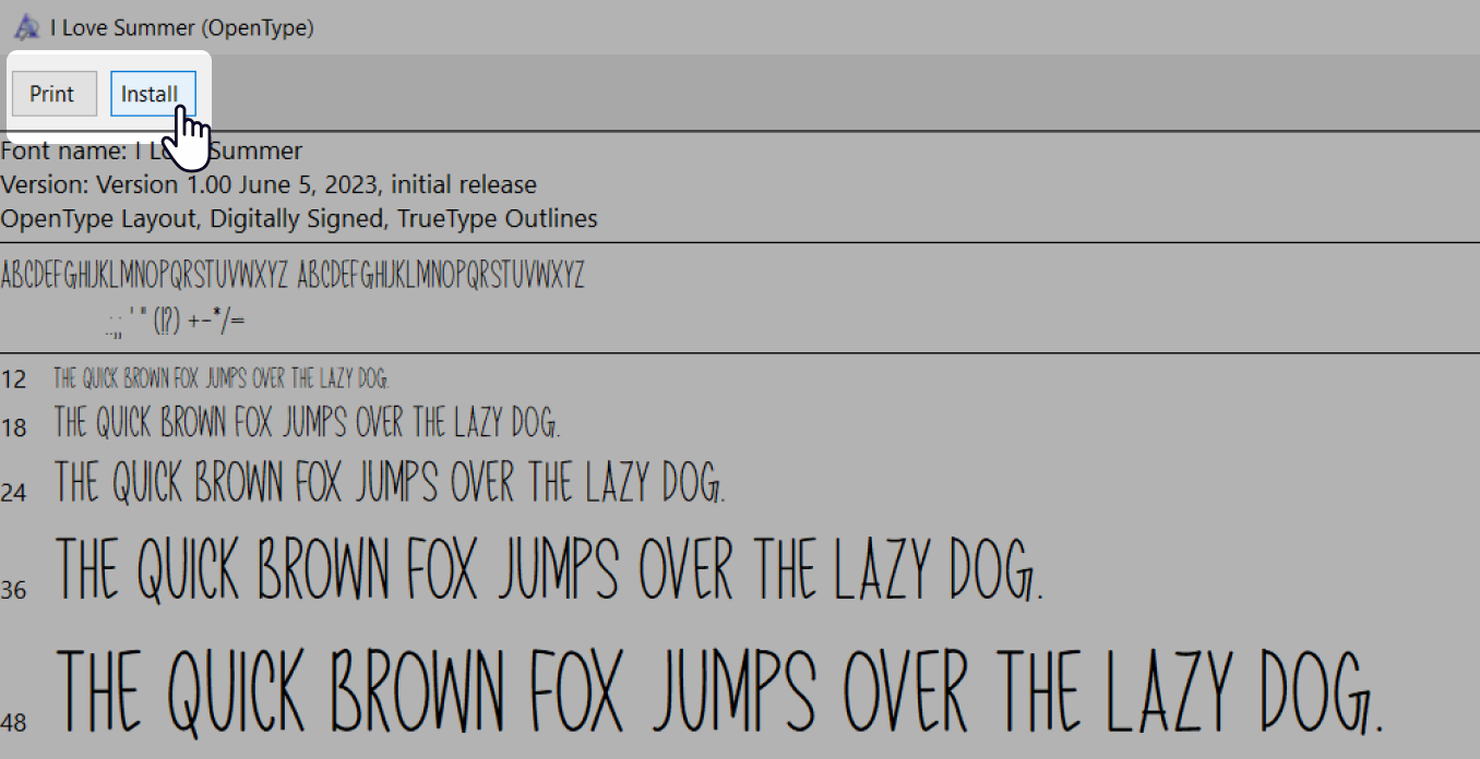 New custom font pop-up