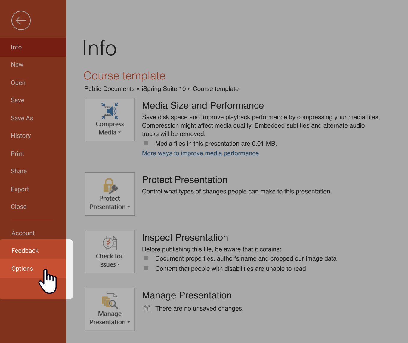 PPT options
