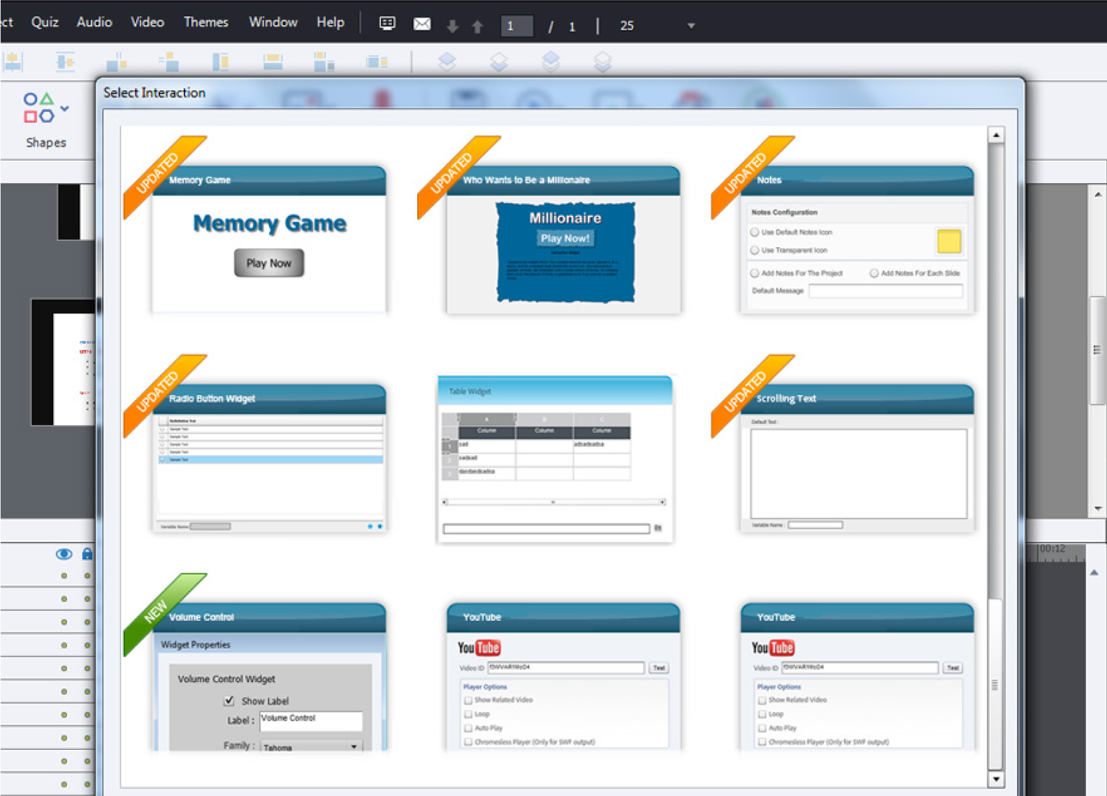 The Adobe Captivate interface 