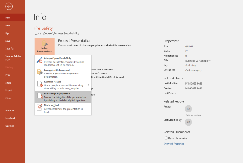 Add a digital signature to confirm authorship