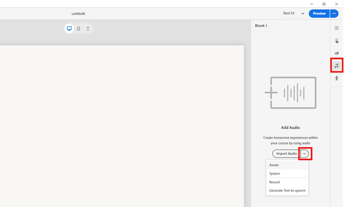 Adding audio options in Captivate