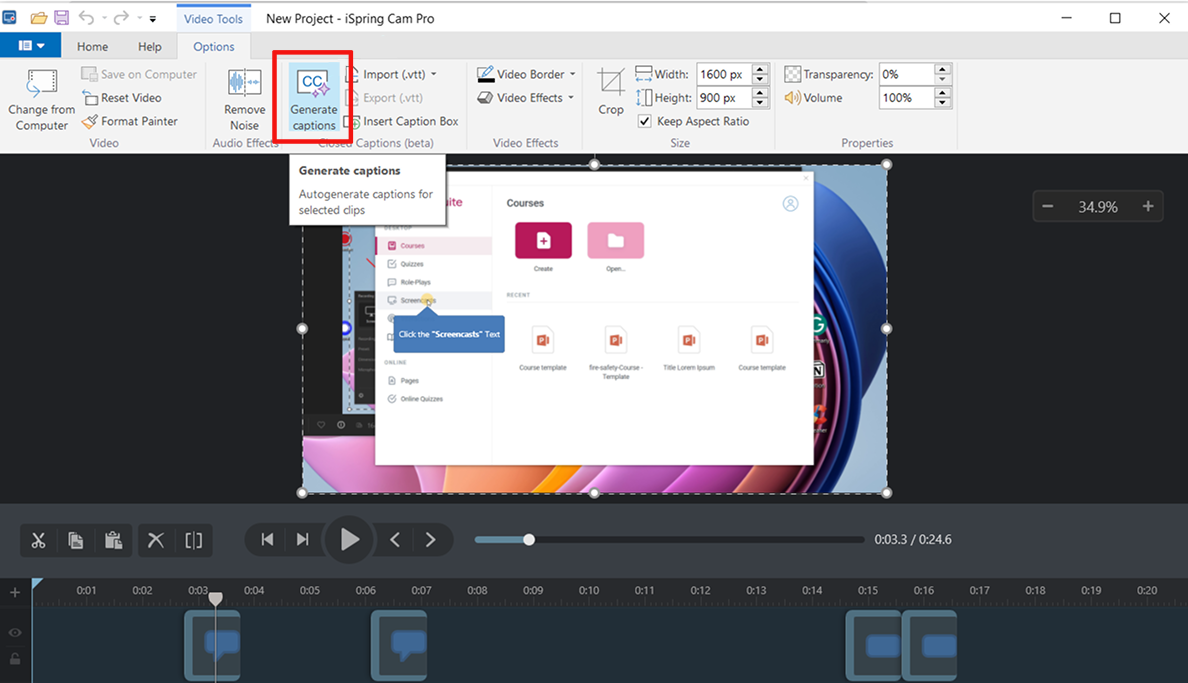 Caption generation in iSpring Suite