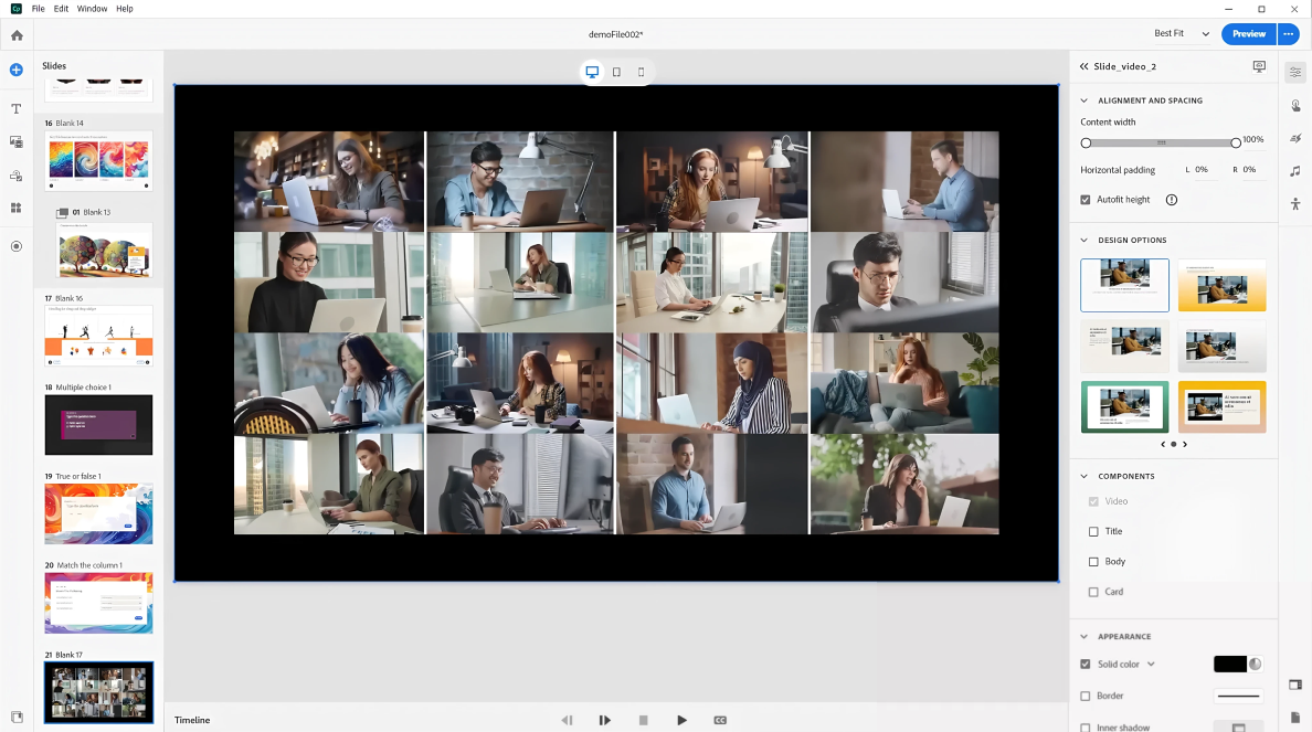 Adobe Captivate interface