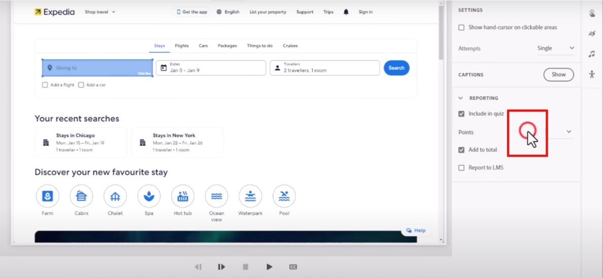 Example of assessment simulation in Captivate