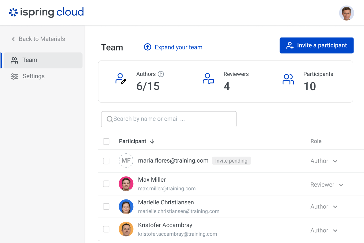 iSpring Cloud interface