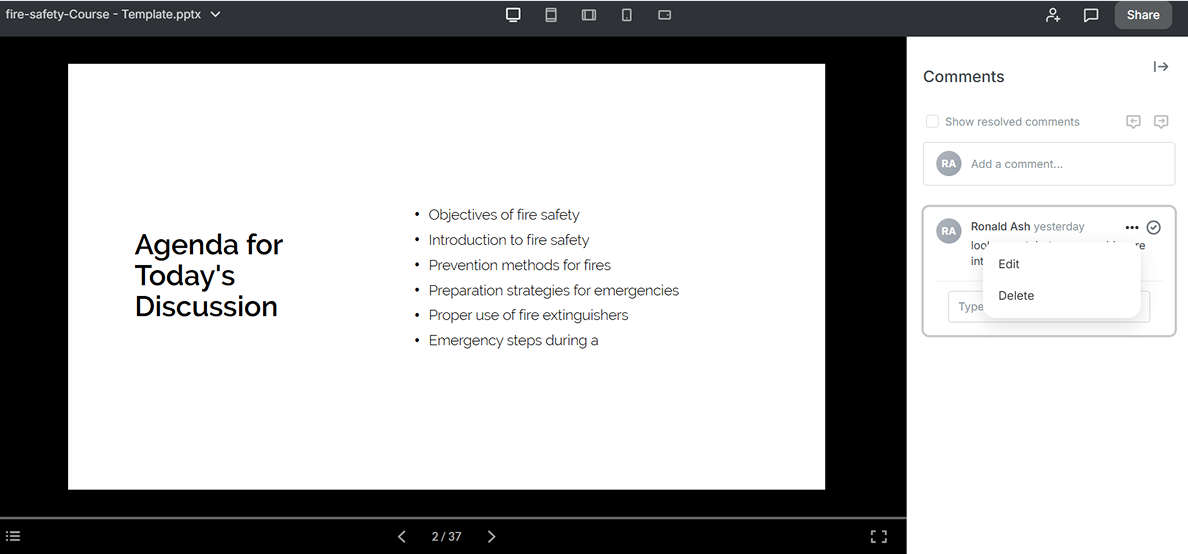 iSpring Cloud review mode with comments